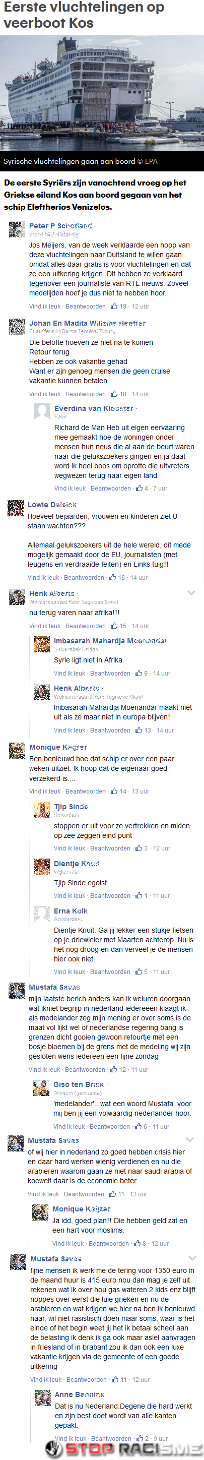Eerste vluchtelingen op veerboot Kos reacties